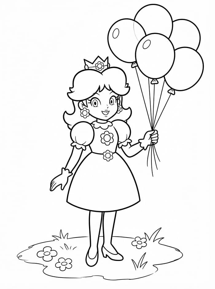 Omalovánka Princezna Daisy drží balónky