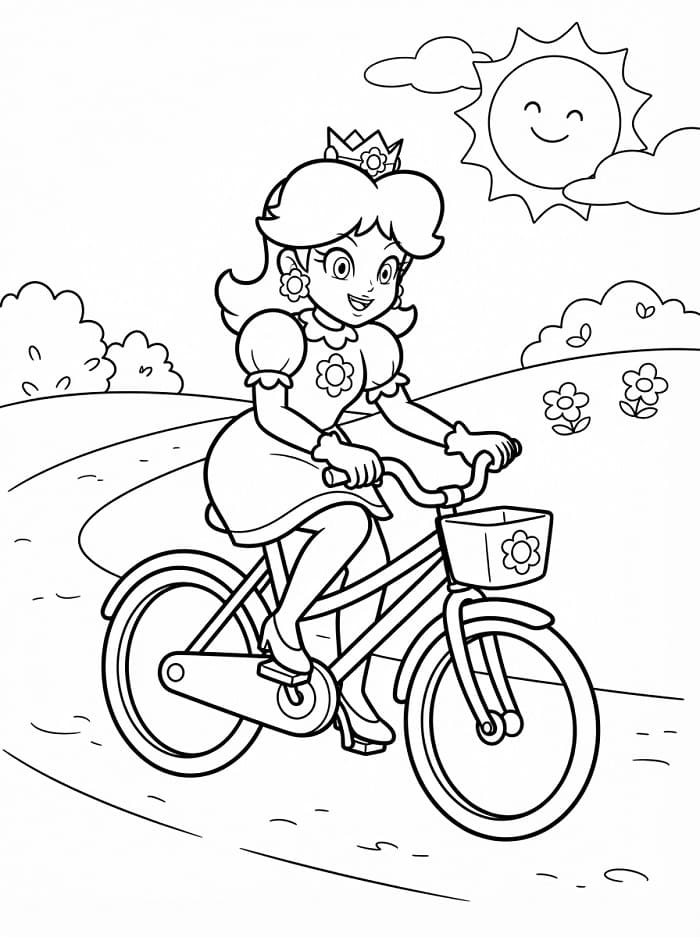 Princezna Daisy jedoucí na kole omalovánka