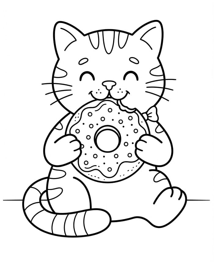 Omalovánka Roztomilá kočka s donutem