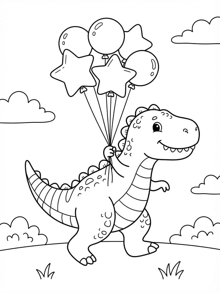 T-Rex drží balónky omalovánka