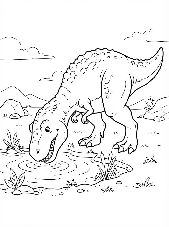 T-Rex pijící vodu omalovánka