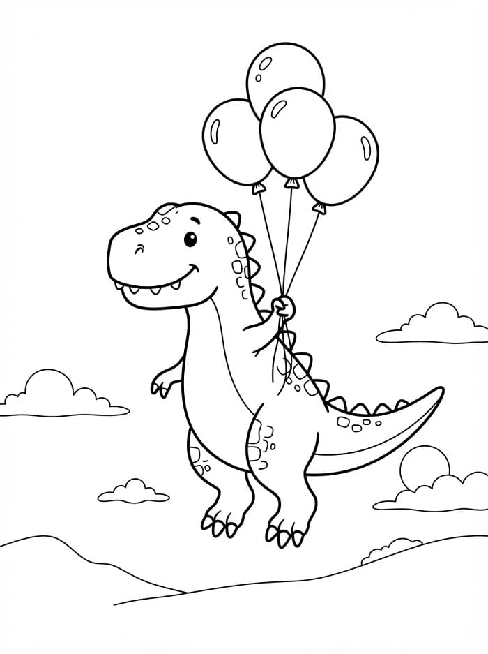 T-Rex s balónky omalovánka
