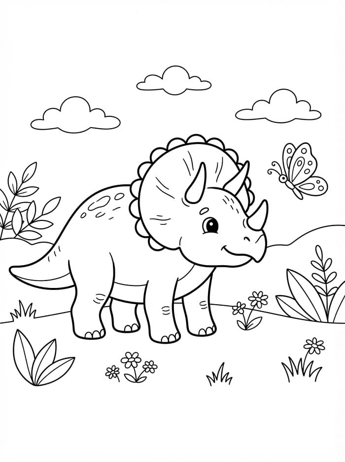Triceratops zdarma omalovánka
