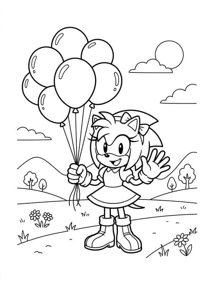 Amy Rose a balónky omalovánka
