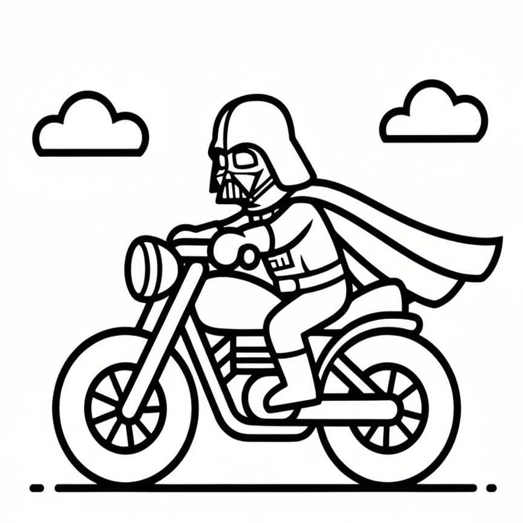 Darth Vader jedoucí na motorce omalovánka