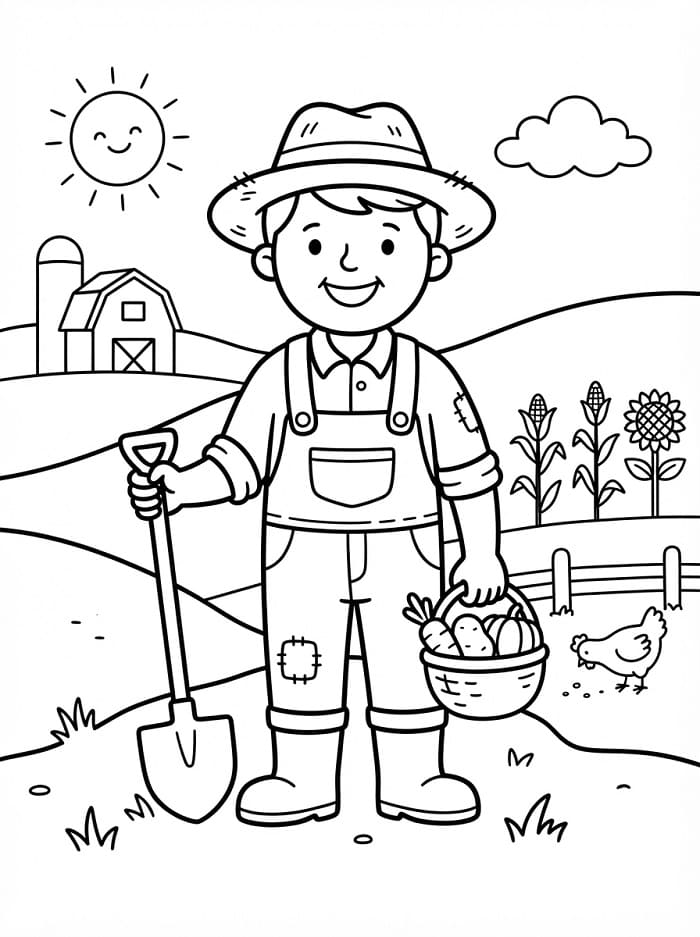 Farmář k vytištění pro děti omalovánka