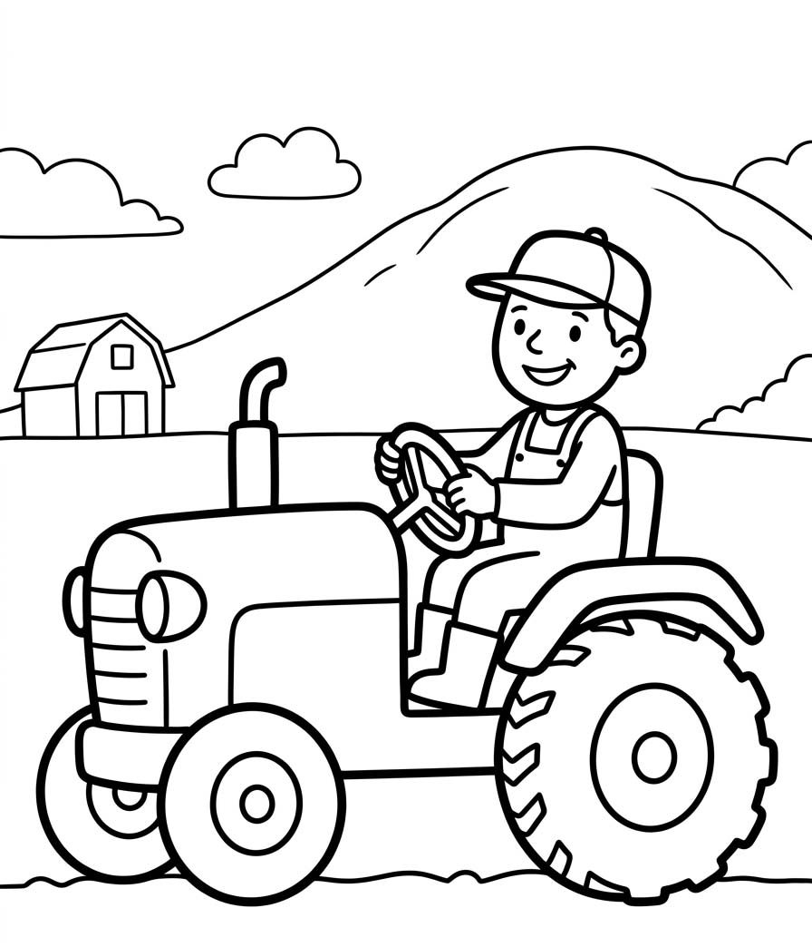 Kameník řídící traktor omalovánka