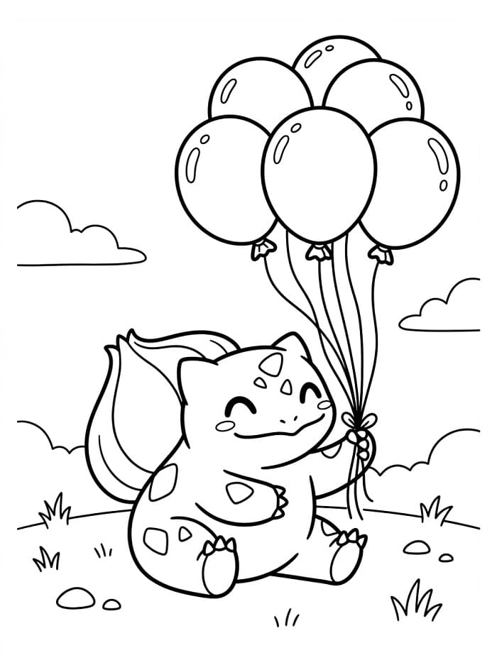 Bulbasaur držející balónky omalovánka