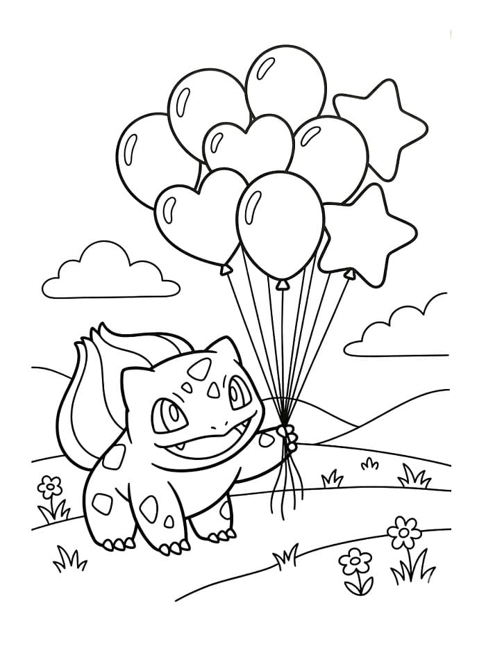 Bulbasaur s balónky omalovánka