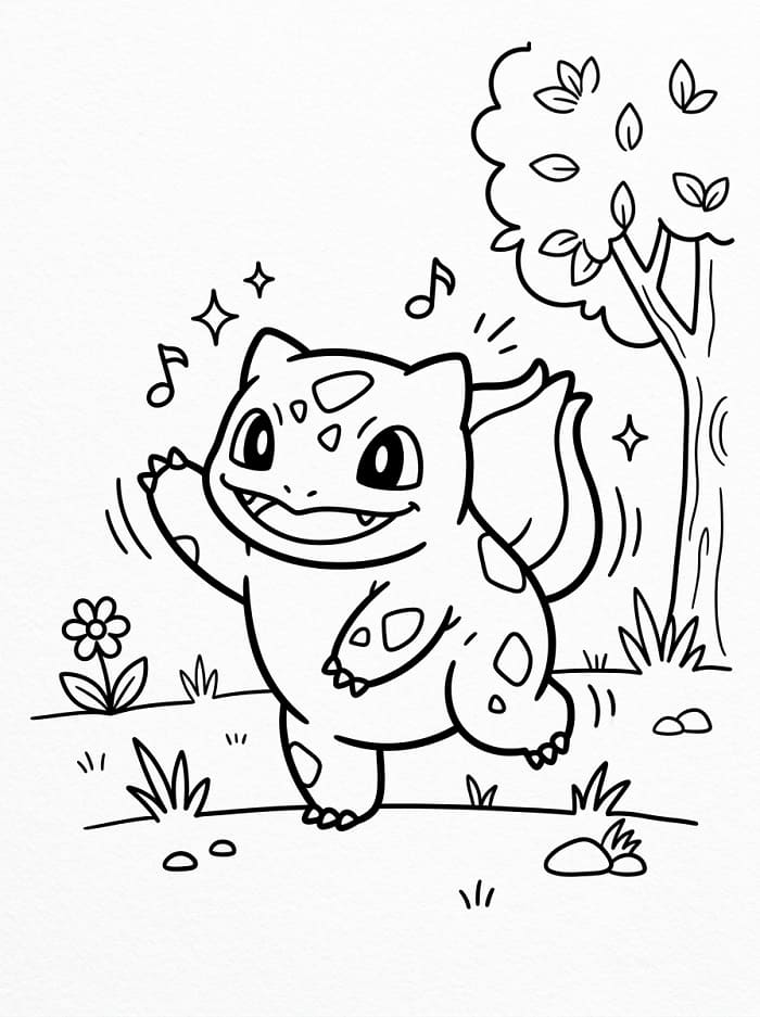 Tancující Bulbasaur omalovánka