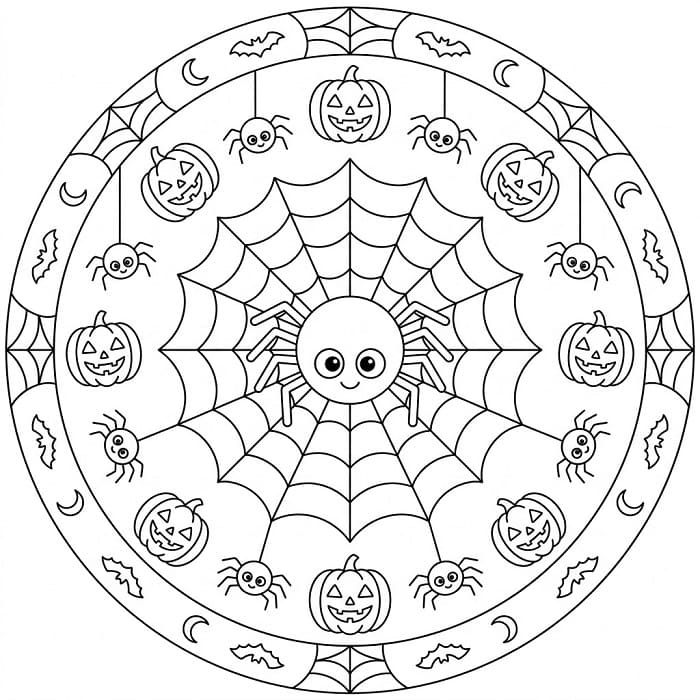 Cool halloweenská mandala omalovánka