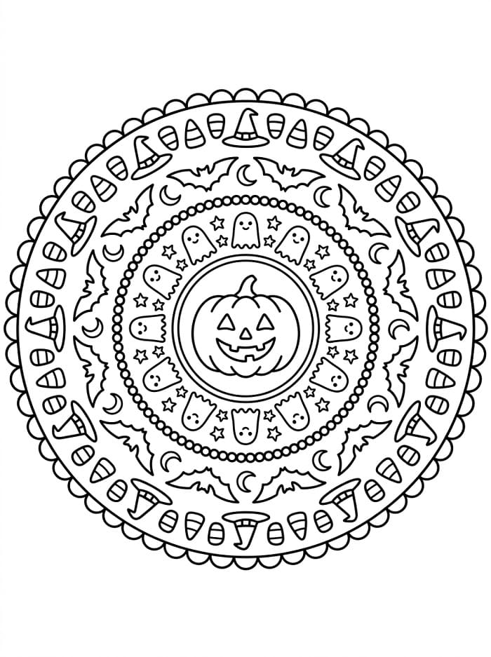 Halloweenská mandala k tisku omalovánka