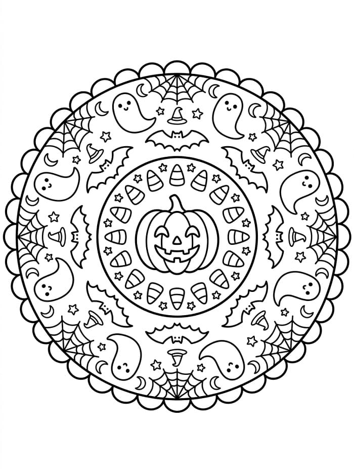 Halloweenská mandala pro děti omalovánka