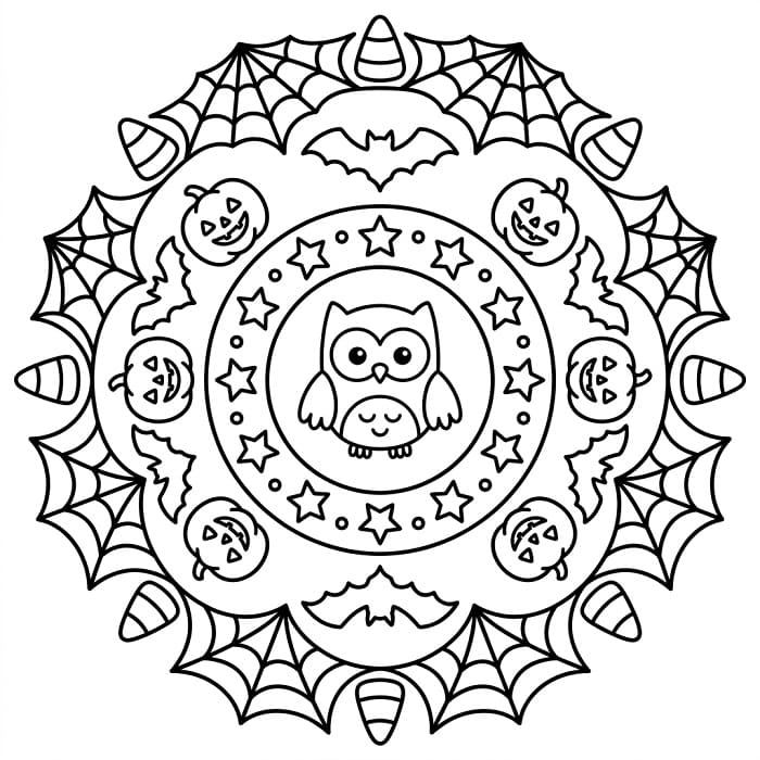 Halloweenská mandala zadarmo omalovánka