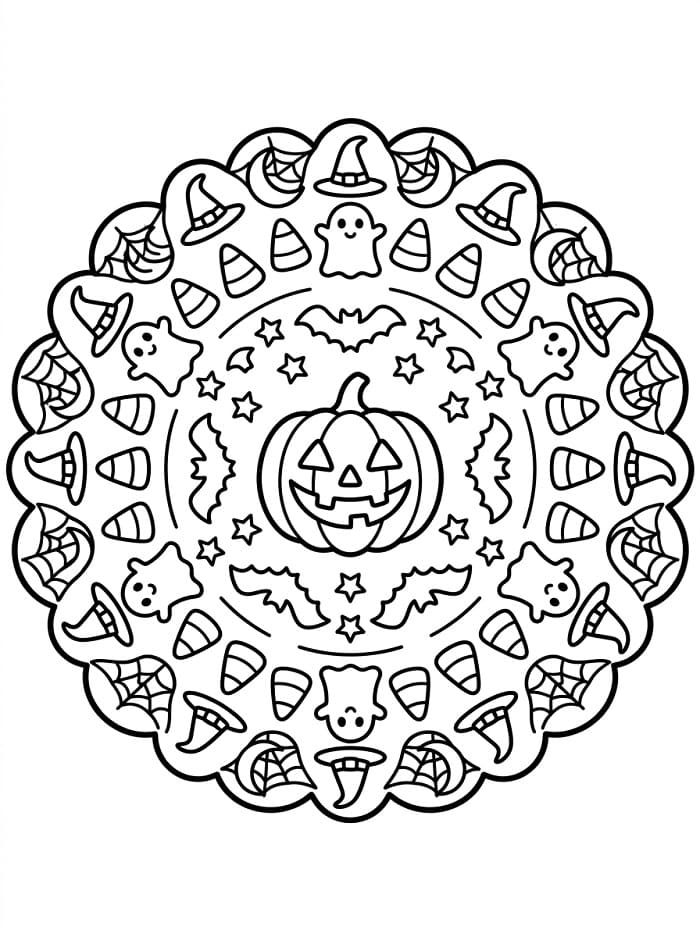 Halloweenská mandala zdarma pro děti omalovánka