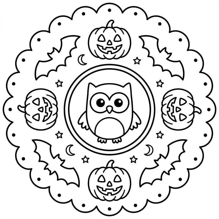 Halloweenská mandala zdarma omalovánka