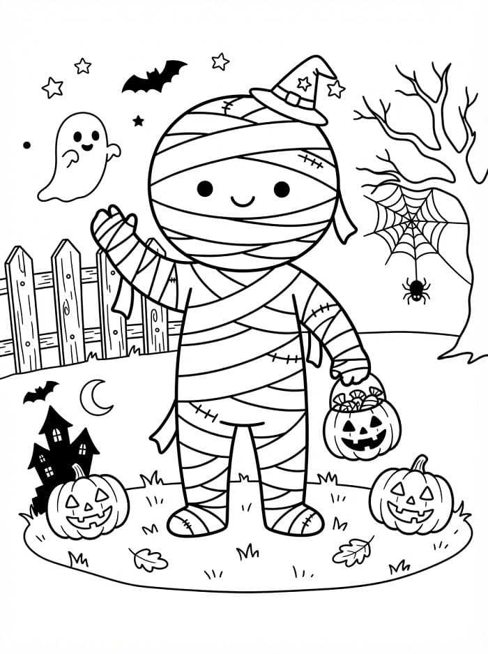 Halloweenská mumie omalovánka