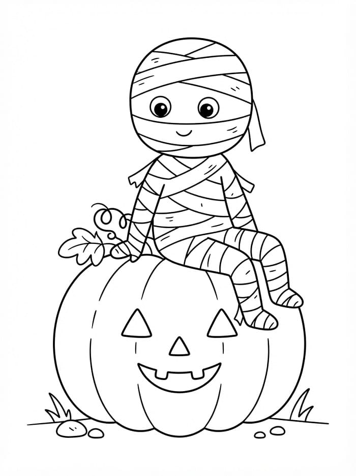 Mumie a halloweenská dýně omalovánka