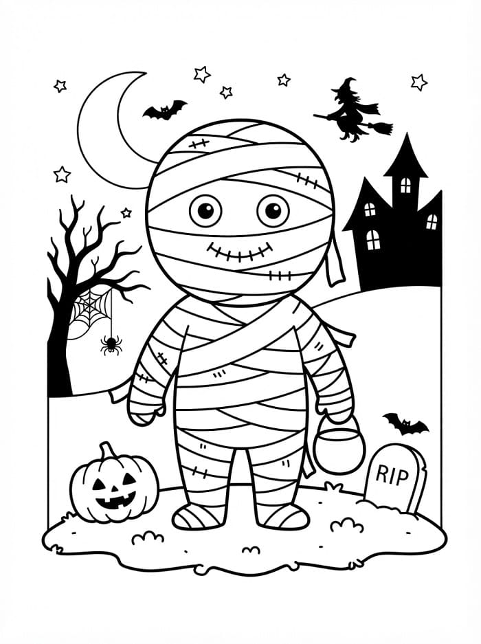 Mumie na halloween omalovánka