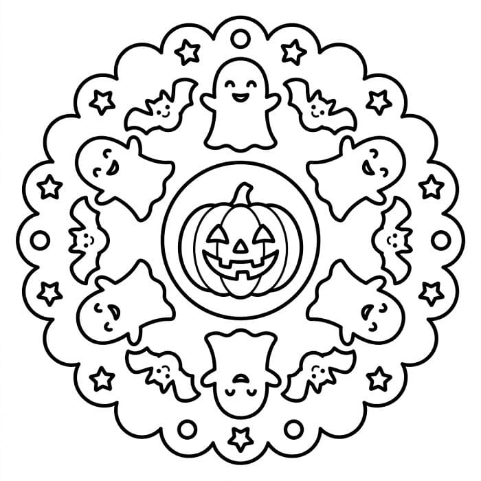 Obrázek halloweenské mandaly zdarma omalovánka
