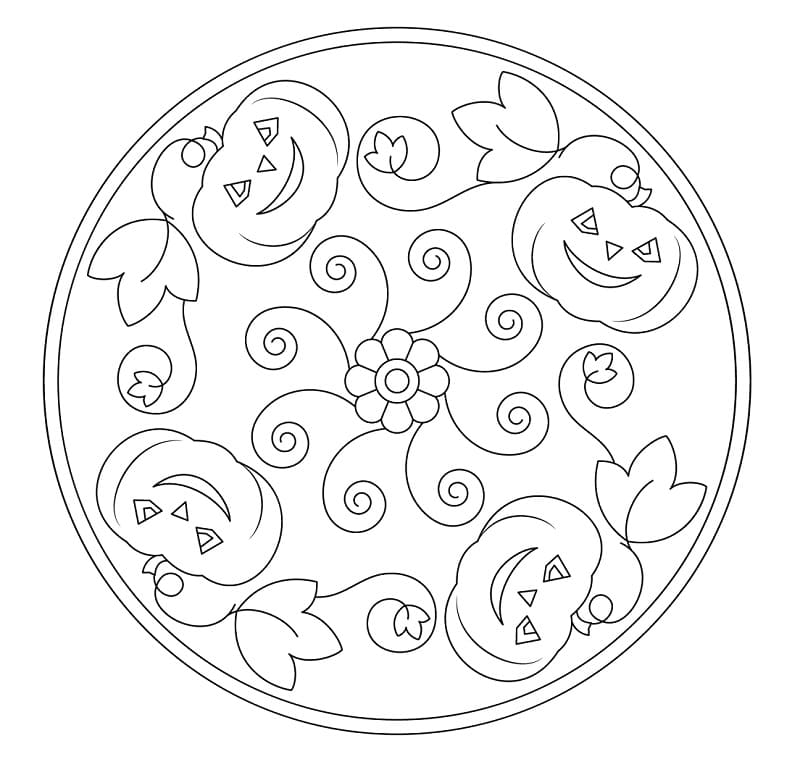 Snadná halloweenská mandala omalovánka