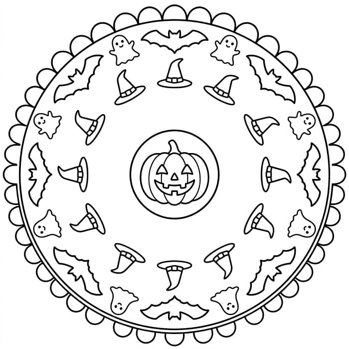 Halloweenská Mandala omalovánky